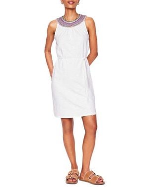 Boden Eleni Embroidered Neckline Cotton Dress - White