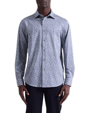 Bugatchi Jimmy Ooohcotton Leaf Print Button-Up Shirt - Blue