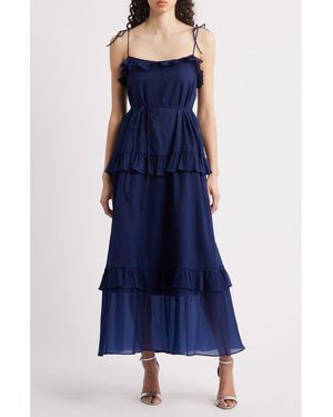 Julia Jordan Tie Strap Tiered Midi Dress - Blue