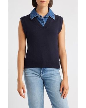 Wit & Wisdom Mixed Media Sweater Vest - Blue