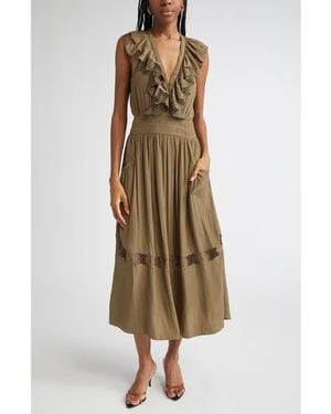 Ramy Brook Laila Ruffle Smocked Waist Maxi Dress - Green