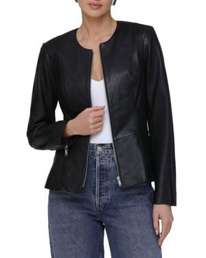Bagatelle Genuine Leather Zip Front Peplum Jacket - Black