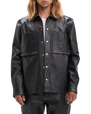 Vayder Leather Snap-Up Shirt Jacket - Black