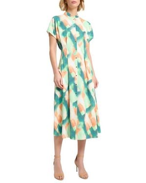 Misook Fit & Flare Crêpe De Chine Midi Dress - Green