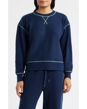 City Blues Contrast Stitch Waffle Knit Sweatshirt - Blue