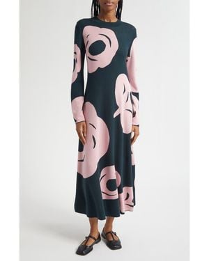 Marimekko Leikkuu Tumma Floral Long Sleeve Sweater Dress - Blue