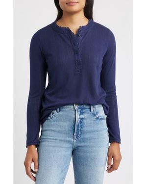 Gibsonlook Ava Lace Henley Top - Blue