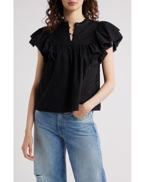Treasure & Bond Ruffle Sleeve Clip Dot Top - Black