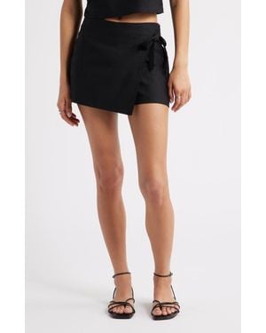 Open Edit Linen Blend Wrap Skort - Black