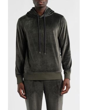Daniel Buchler Angled Stripe Velour Pajama Hoodie - Black