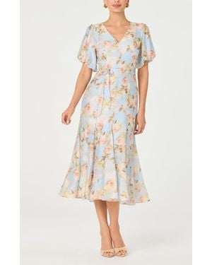Astr Lavena Floral Puff Sleeve Midi Dress - Multicolor