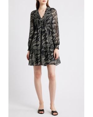 Halogen® Smocked Long Sleeve Dress - Black