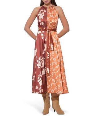Adelyn Rae Sandi Two-Tone Mixed Floral Print Satin Dress - Multicolor