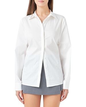 Endless Rose Elastic Back Detail Cotton Blend Button-Up Shirt - White