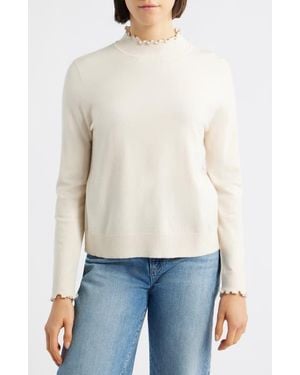 Wit & Wisdom Bead Detail Mock Neck Sweater - White