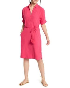 NIC+ZOE Rumba Tie Belt Linen Blend Shirtdress - Pink