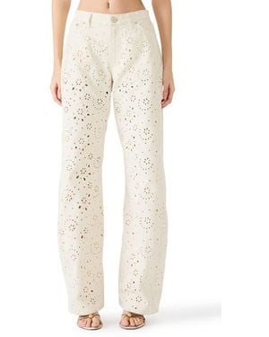 Steve Madden Rori Embroidered Floral Eyelet Wide Leg Jeans - Natural