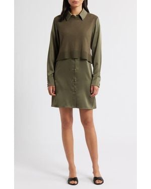 Sam Edelman Layered Mixed Media Dress - Green