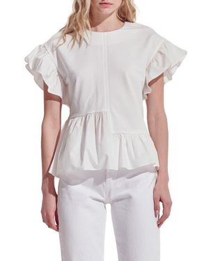 English Factory Flutter Sleeve Mixed Media Peplum Top - White