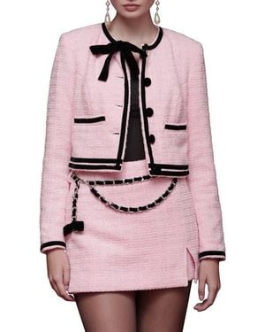 Avec Les Filles Tweed Crop Bow Trim Jacket - Pink