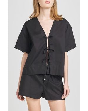Wayf Tabitha Tie Front Woven Shirt - Black