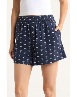Open Edit Print Cozy Flannel Boxer Pajama Shorts - Blue