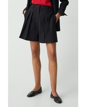 Theory Pleated Linen Blend Shorts - Black