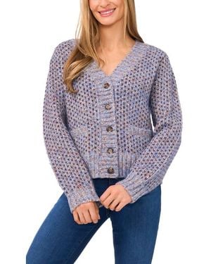 Cece Tuck Stitch Grandpa Button-Up Cardigan - Purple