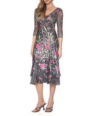 Komarov V-Neck Charmeuse & Chiffon Cocktail Dress - Multicolor