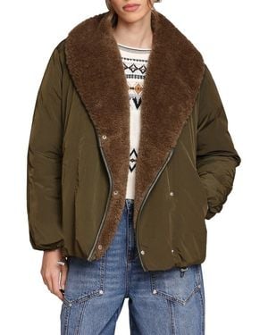 Avec Les Filles Faux Fur Shawl Collar Padded Balloon Jacket - Brown