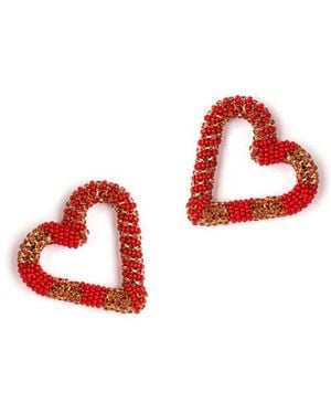 Deepa Gurnani Preeti Beaded Heart Hoop Earrings - Red