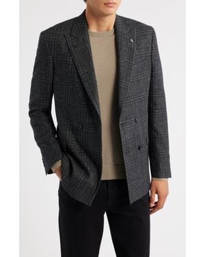 AllSaints Ridley Slim Fit Windowpane Plaid Wool Blend Sport Coat - Black