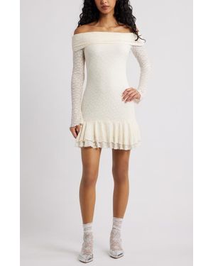 BP. Long Sleeve Lace Off The Shoulder Minidress - Natural