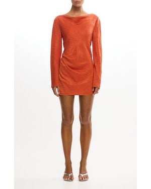 Significant Other Arielle Long Sleeve Crushed Satin Cocktail Minidress - Orange