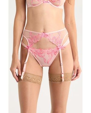 Hunkemöller Beau Embroidered Mesh Garter Belt - Pink