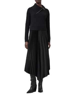AllSaints Jax Sweater & Pleated Satin Dress Set - Black