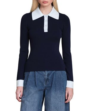 Avec Les Filles Long Sleeve Polo - Blue