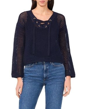 Two By Vince Camuto Open Stitch Lace-Up Top - Blue