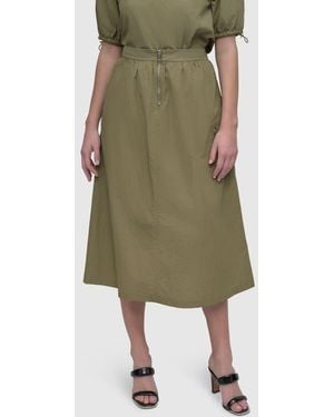 DKNY Perforated Tech Fabric Midi Skirt - Green
