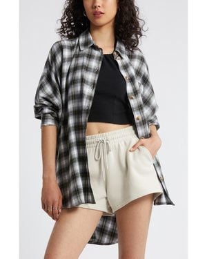 BP. Plaid Oversize Flannel Button-Up Shirt - Black
