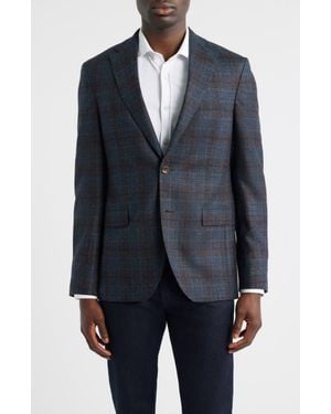 Jack Victor Midland Contemporary Fit Deco Plaid Super 110S Wool Sport Coat - Blue