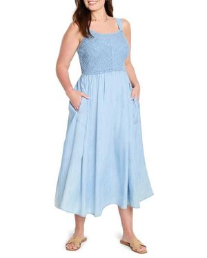 NIC+ZOE Sarah Smocked Chambray Sundress - Blue