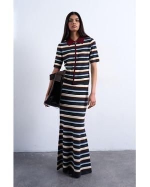 TOPSHOP Stripe Knit Maxi Skirt - Blue