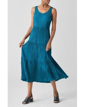 Eileen Fisher Tiered Pleated Silk Midi Dress - Blue