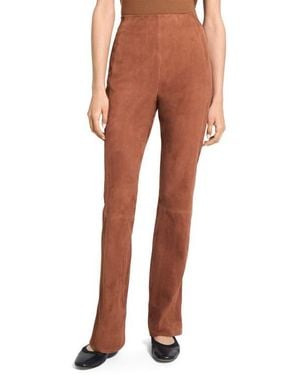 Theory Slit Hem Straight Leg Suede Pants - Orange
