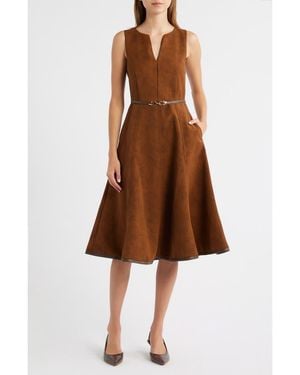 En Saison Eloise Faux Suede Midi Dress - Brown