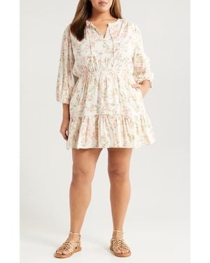 Treasure & Bond Floral Print Ruffle Hem Minidress - Natural