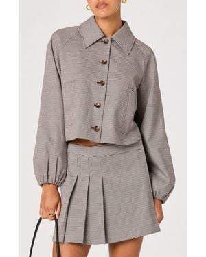 Astr Houndstooth Check Balloon Sleeve Jacket - Gray