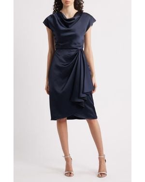 Amsale Cowl Neck Satin Sheath Dress - Blue
