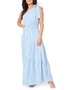 Gibsonlook Maya One-Shoulder Asymmetric Tiered Maxi Dress - Blue